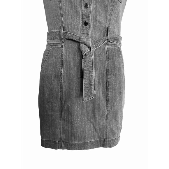 WHBM Women's Snap Button Front Gray Acid Wash Belted Denim Mini Dress - Picture 6 of 10